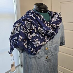 NWT VERA BRADLEY SOFT FRINGE SCARF NAVY BLUE TROPICS TAPESTRY WRAP SHAWL WOMEN